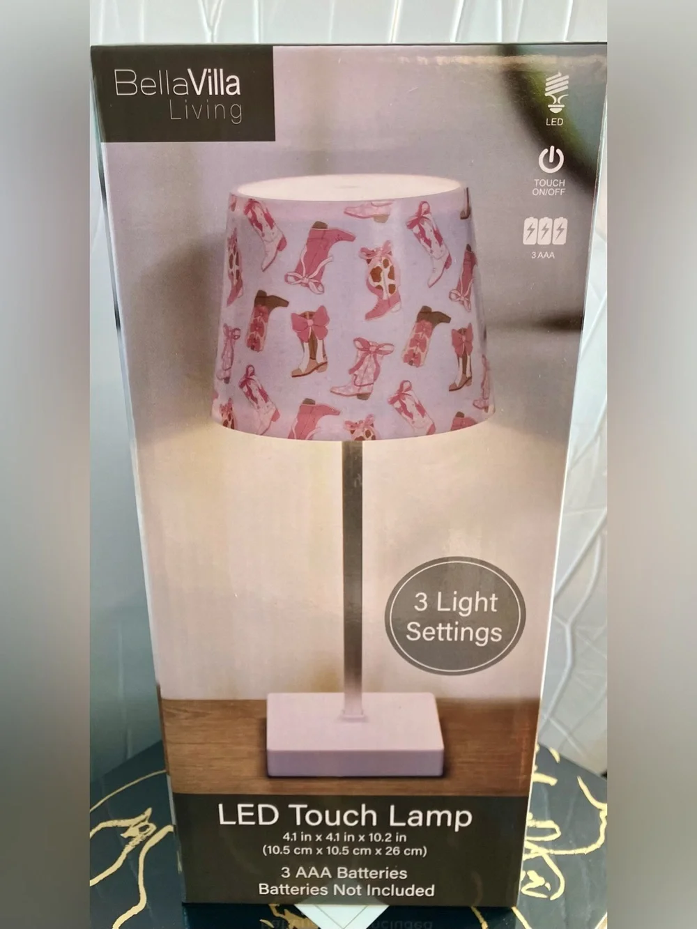 Pink LED Touch Lamp with Cowgirl Boot Shade